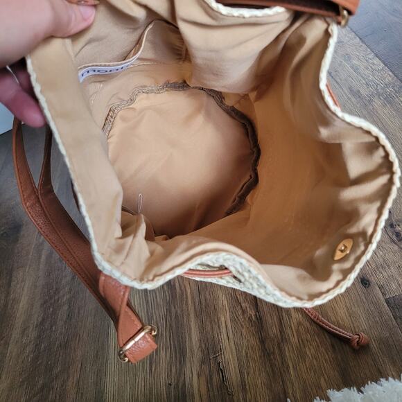 Montce Tan Beige Brown Bucket Bag Adjustable Leather Strap Purse - Picture 5 of 16